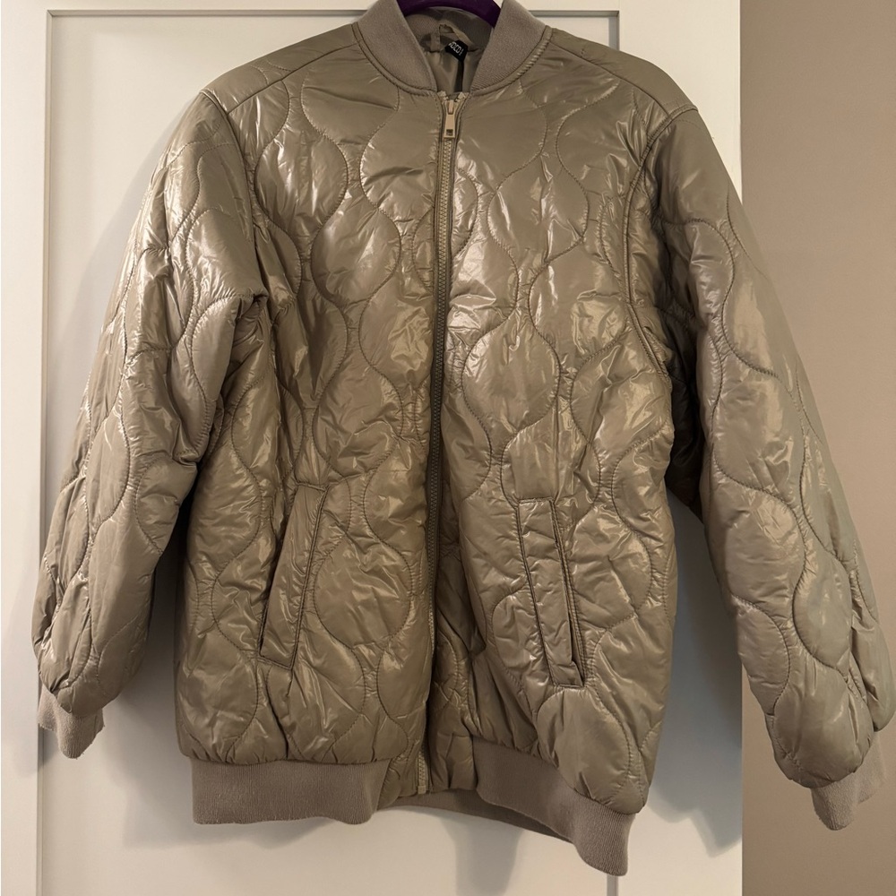 H&M Quilted Bomber Jacket in Metallic Tan